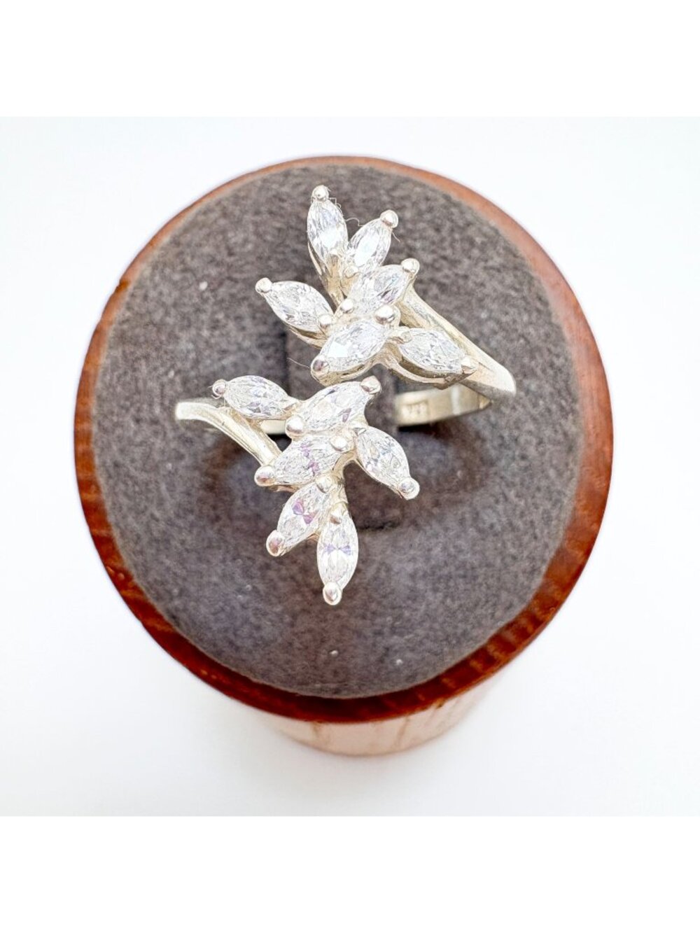 Marquise Cubic Zirconia Floral Design Ring VTG Sterling Silver 925 Size 8.5